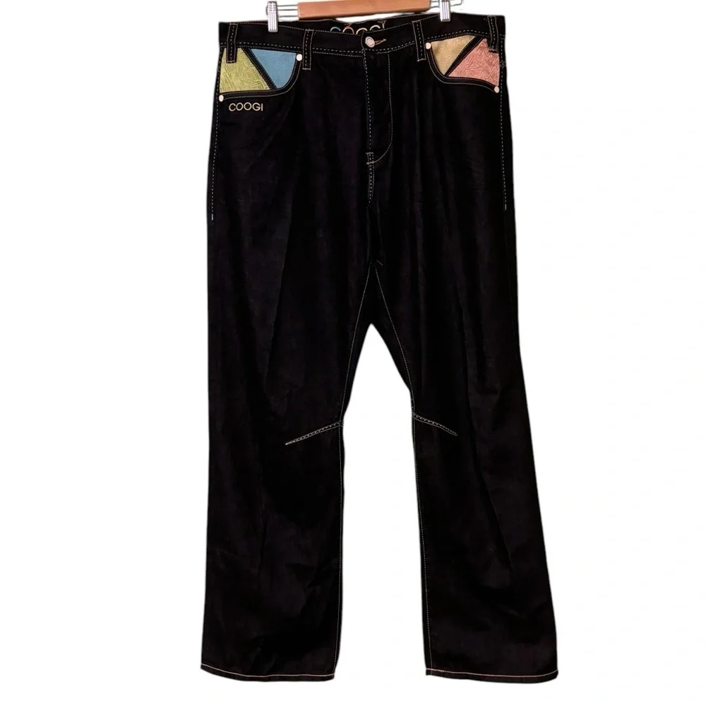 Coogi Y2K Mens Cyber Grunge Punk Embroidered Baggy Jeans Size 38/34 - Picture 1 of 10